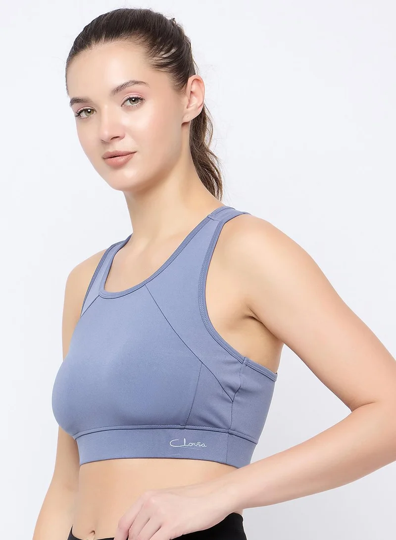 Clovia Blue Medium Impact Padded Racerback Sports Bra in Light Blue for Women | Best Price UAE